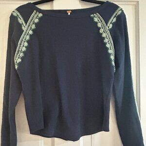 Free People navy long-sleeve knit top